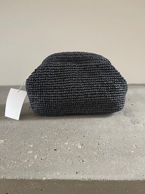 COS Raffia Framed Clutch Bag in Black